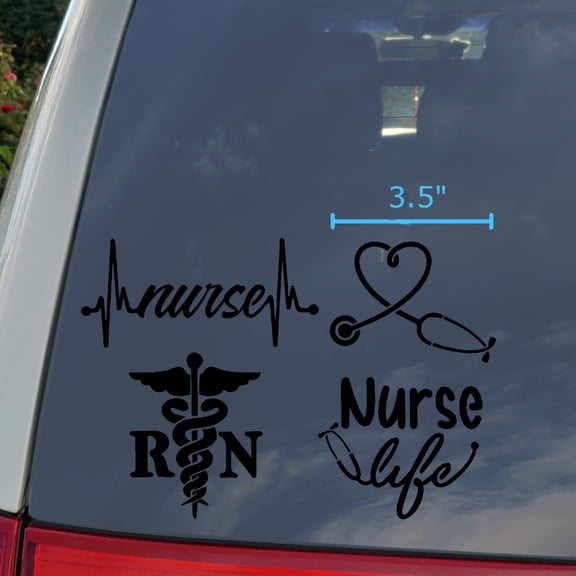 Nurse Decal 4 Pack: Nurse Heartbeat, Heart, Nurse Life, RN Caduceus