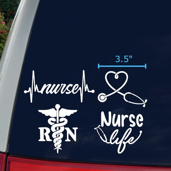 Nurse Decal 4 Pack: Nurse Heartbeat, Heart, Nurse Life, RN Caduceus