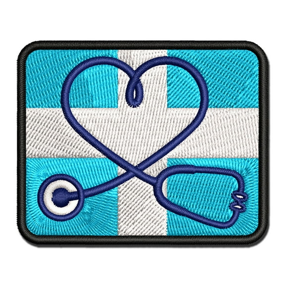 Nurse Doctor Heart Shaped Stethoscope Applique Multi-Color Embroidered Iron-On Patch - 2.0 Inch Mini