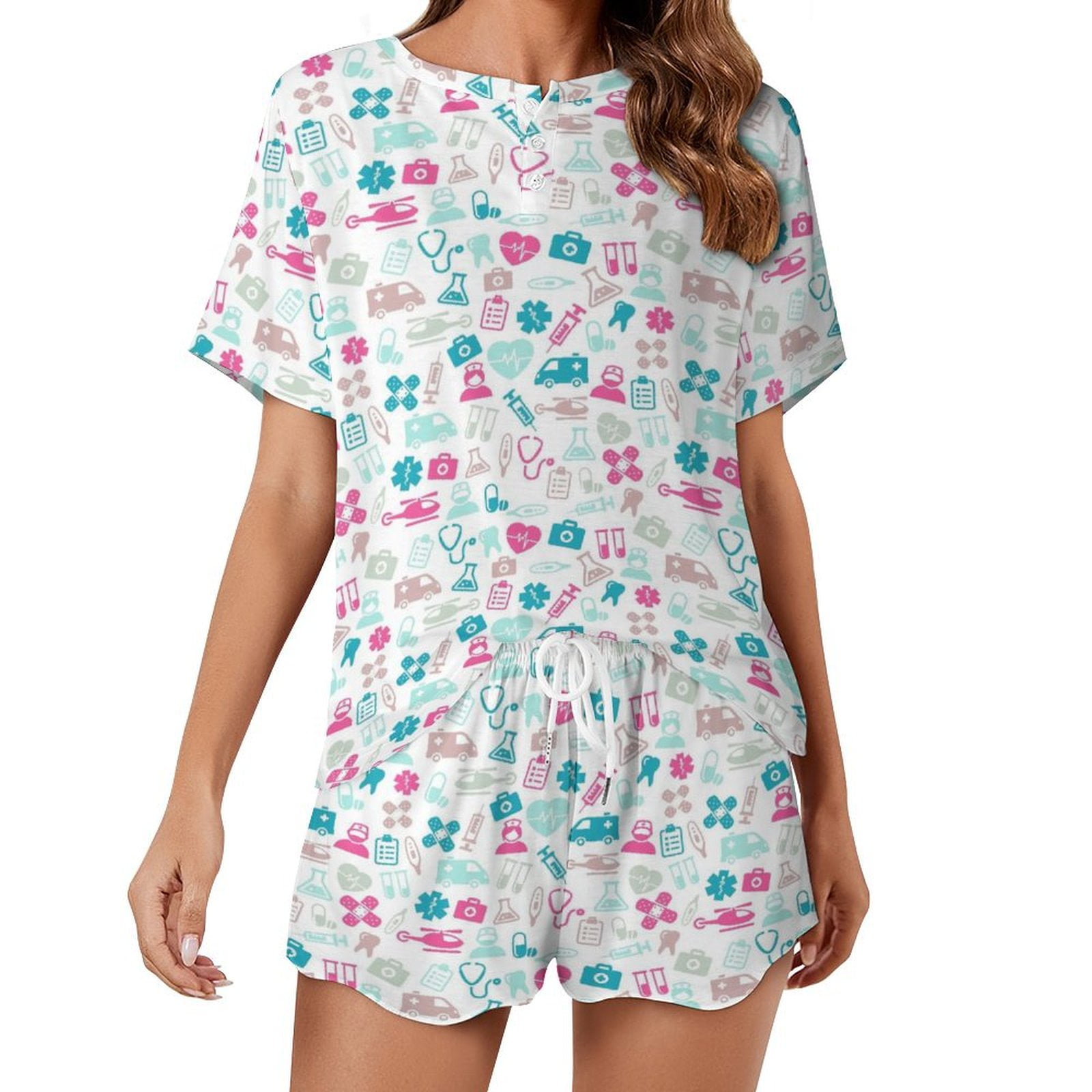 Nurse Doctor Icon Women's Loungewear Set 2 Piece Casual Shorts Short Sleeve Pajama Set Sweatsuit Sleepwear