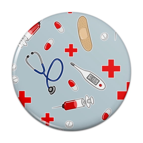 Nurse Doctor Pattern Healthcare Stethoscope Thermometer Pinback Button Pin