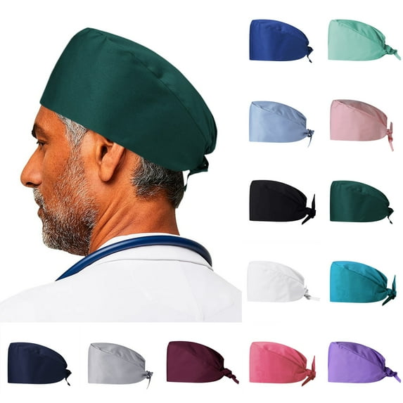 Nurse Doctor Scrub Cap Tie Back Working Hat Unisex Adjustable Surgical Cap with Sweatband Multiple Colors 2026 Blue