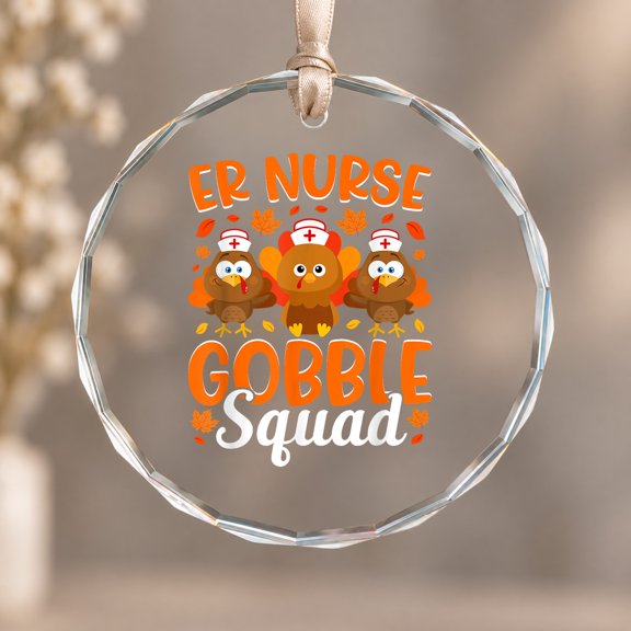 Nurse ER Thanksgiving Crew Gifts Thanksgiving ER Nurse Theme Ornament, Festive Decor, Circle Glass Ornament