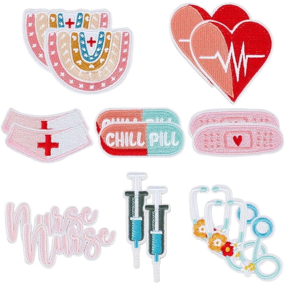 Nurse Embroidered Patches Adhesive Cute Cartoon Doctor Medical Nursing Sew Iron on Applique Decorative Patch Nurse's Day Gifts DIY Crafts for Repair Clothing Jacket Jeans Backpack Hat DIY