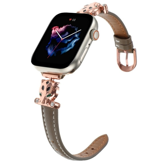 Dwitch Genuine Leather Band Compatible with Apple Watch Women 49mm 45mm 44mm 42mm(2024 series 10), Slim Leather Strap with D-Shape Metal Buckle for iWatch Series Ultra 10 9 8 SE 7 6 5 4 3 2 1,D