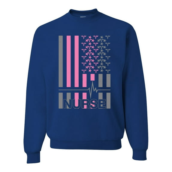 Nurse Flag Heartbeat Hero Caregiver Nurse Gift | Mens Independence Day Crewneck Graphic Sweatshirt, Royal, Small