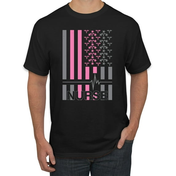 Nurse Flag Heartbeat Hero Caregiver Nurse Gift | Mens Independence Day Graphic T-Shirt, Black, Small