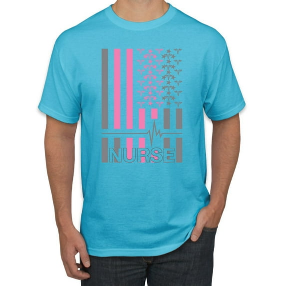 Nurse Flag Heartbeat Hero Caregiver Nurse Gift | Mens Independence Day Graphic T-Shirt, Light Turquoise, 2XL