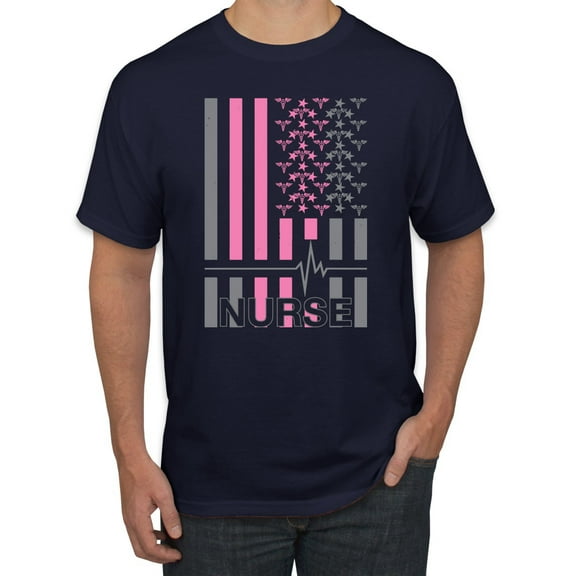 Nurse Flag Heartbeat Hero Caregiver Nurse Gift | Mens Independence Day Graphic T-Shirt, Navy, Large