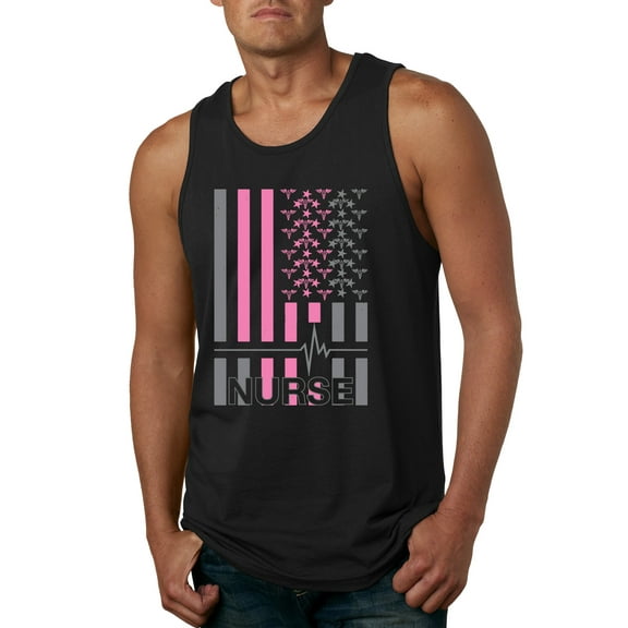 Nurse Flag Heartbeat Hero Caregiver Nurse Gift | Mens Independence Day Graphic Tank Top, Black, Small