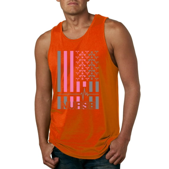 Nurse Flag Heartbeat Hero Caregiver Nurse Gift | Mens Independence Day Graphic Tank Top, Orange, 2XL