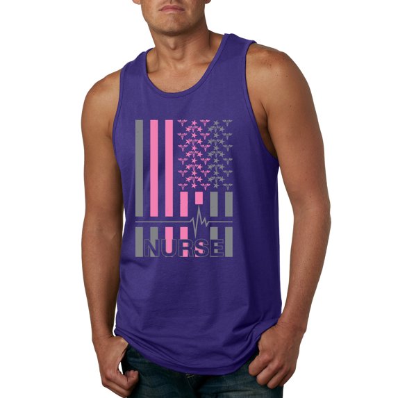 Nurse Flag Heartbeat Hero Caregiver Nurse Gift | Mens Independence Day Graphic Tank Top, Purple, Medium
