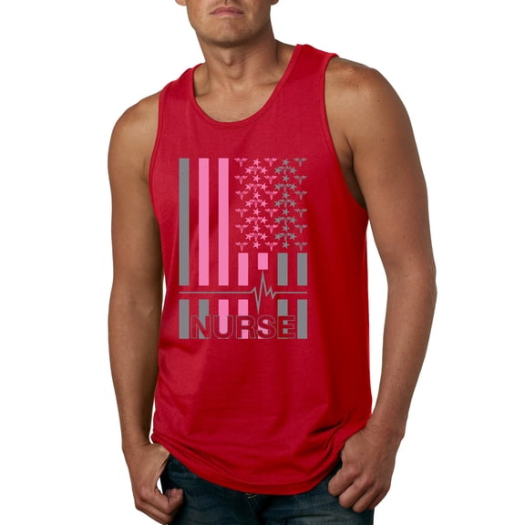 Nurse Flag Heartbeat Hero Caregiver Nurse Gift | Mens Independence Day Graphic Tank Top, Red, Large