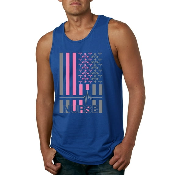 Nurse Flag Heartbeat Hero Caregiver Nurse Gift | Mens Independence Day Graphic Tank Top, Royal, 3XL