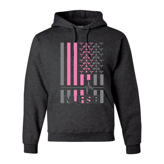 Nurse Flag Heartbeat Hero Caregiver Nurse Gift | Mens Independence Day Hooded Sweatshirt Graphic Hoodie, Heather Black, X-Large