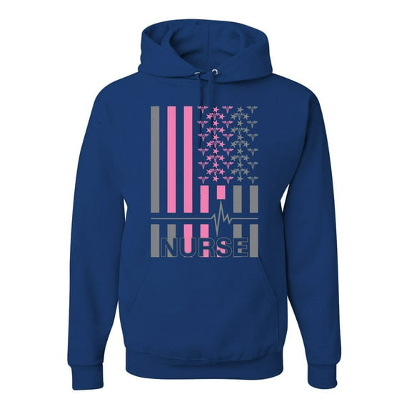 Nurse Flag Heartbeat Hero Caregiver Nurse Gift | Mens Independence Day Hooded Sweatshirt Graphic Hoodie, Royal, 3XL