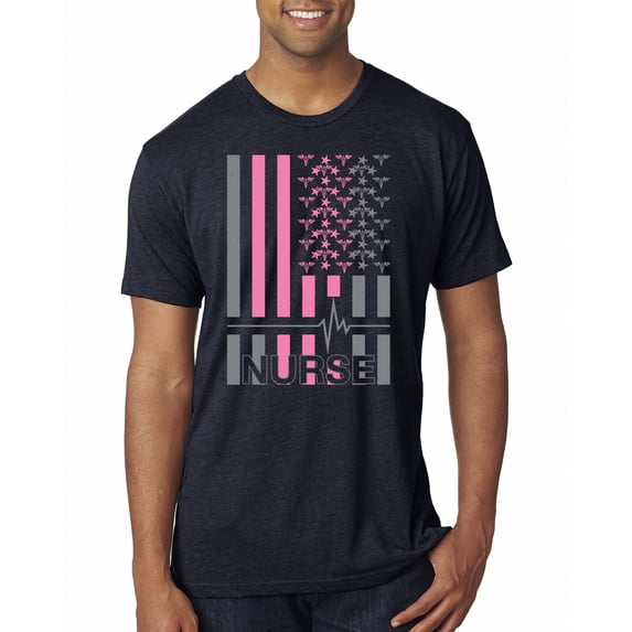 Nurse Flag Heartbeat Hero Caregiver Nurse Gift | Mens Independence Day Premium Tri Blend T-Shirt, Vintage Navy, X-Large