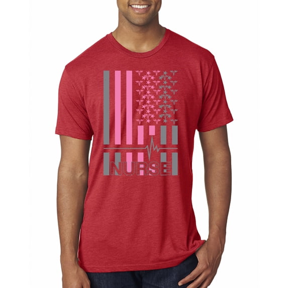 Nurse Flag Heartbeat Hero Caregiver Nurse Gift | Mens Independence Day Premium Tri Blend T-Shirt, Vintage Red, 2XL