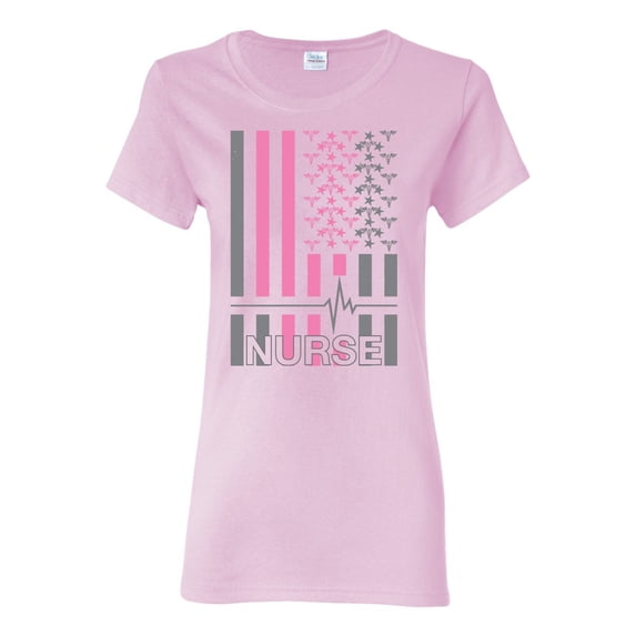 Nurse Flag Heartbeat Hero Caregiver Nurse Gift | Womens Independence Day Graphic T-Shirt, Light Pink, X-Large