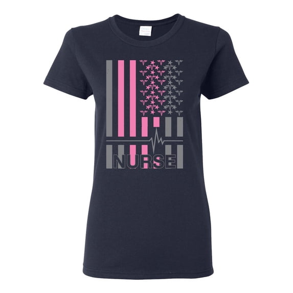 Nurse Flag Heartbeat Hero Caregiver Nurse Gift | Womens Independence Day Graphic T-Shirt, Navy, Small