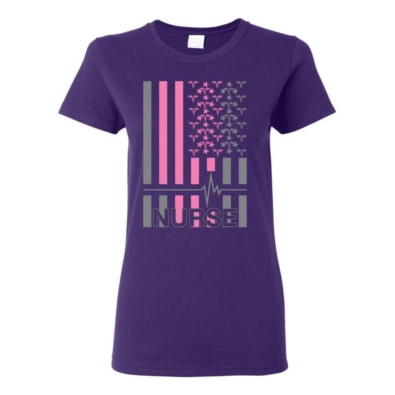 Nurse Flag Heartbeat Hero Caregiver Nurse Gift | Womens Independence Day Graphic T-Shirt, Purple, 2XL
