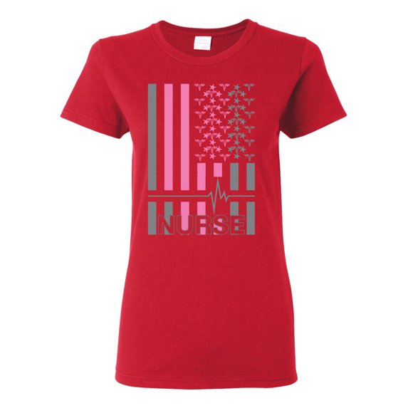 Nurse Flag Heartbeat Hero Caregiver Nurse Gift | Womens Independence Day Graphic T-Shirt, Red, 2XL