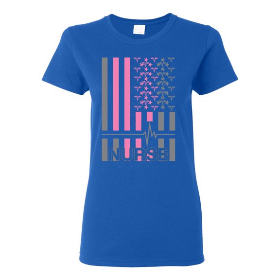 Nurse Flag Heartbeat Hero Caregiver Nurse Gift | Womens Independence Day Graphic T-Shirt, Royal, Medium
