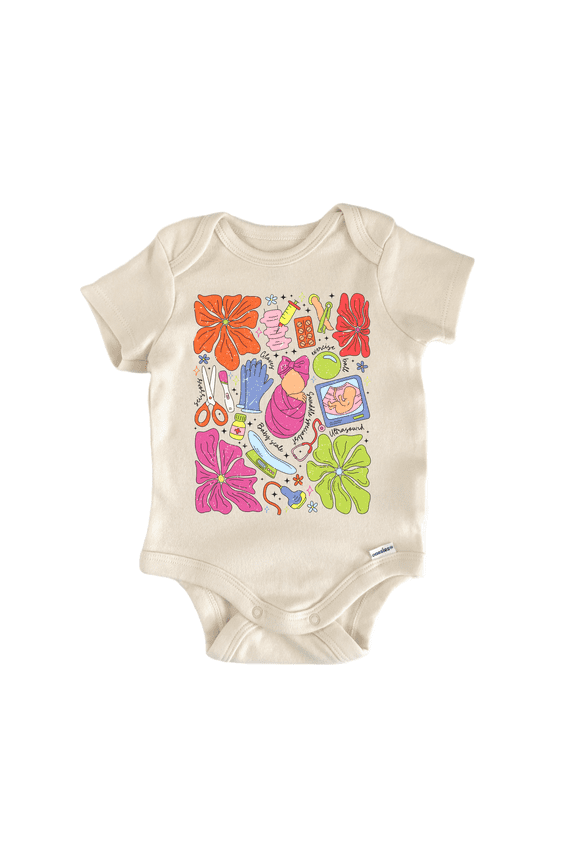 Nurse Floral Groovy Newborn Baby Bodysuit