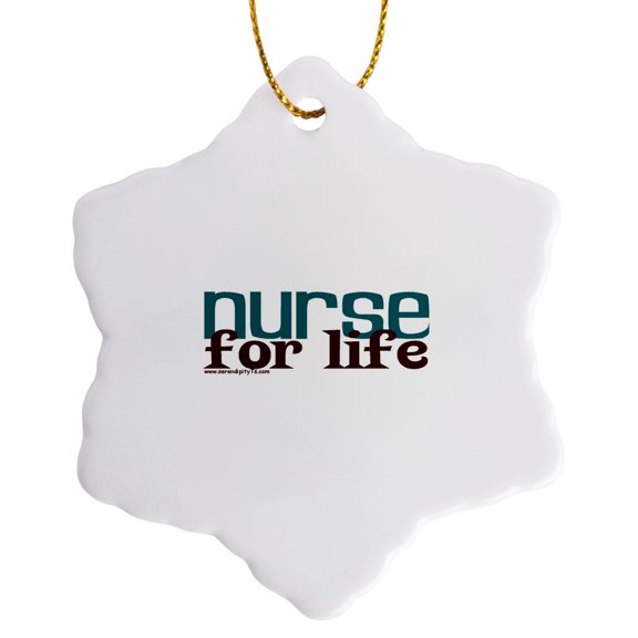 3drose, Nurse for Life Teal, 3 inch Snowflake Porcelain Ornament
