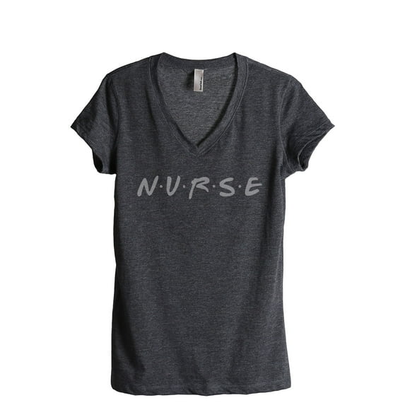 Nurse Friends Women's Fashion Relaxed V-Neck T-Shirt Tee Charcoal Grey Small