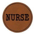 thumbnail image 1 of Nurse Fun Text 2.5" Faux Leather Round Engraved Iron-On Patch - Brown, 1 of 6