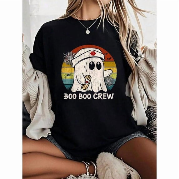 Nurse Funny T-Shirt Boo Boo Crew Cotton Unisex Printed Short Sleeve Tee Top Graphic Tees Tops Black S-5XL
