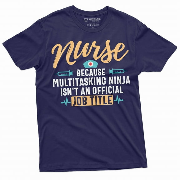 Nurse Funny T-shirt Nurses day Multitasking Tee Shirt Gift for Wife Mom CNA RN Medical tee (Small Navy Blue)