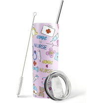 Nurse Gift - 20oz Insulated Tumbler with Straw, Stainless Steel Travel Mug, Double-Wall Vacuum Thermos for Nurses & Nursing Students. Perfect Birthday, Graduation, or Thank You Present in Sporty Blue.
