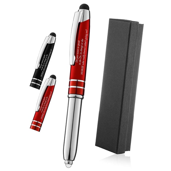 Nurse Gift Pen With Engraved Messaged - 3-In-1 Metal Ballpoint Pen, Tablet and Phone Stylus, And LED Flashlight - Red - By SyPen