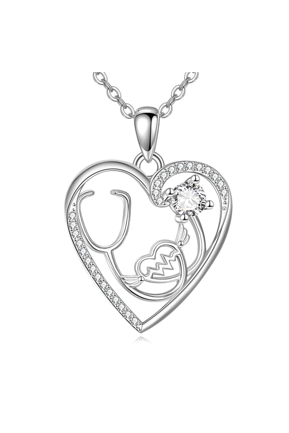 Nurse Gift S925 Sterling Silver for Women Stethoscope Necklace Nurse Pendant Jewelry Gifts for Graduation Medical Student Nurse Doctor (2-Nurse Necklace)