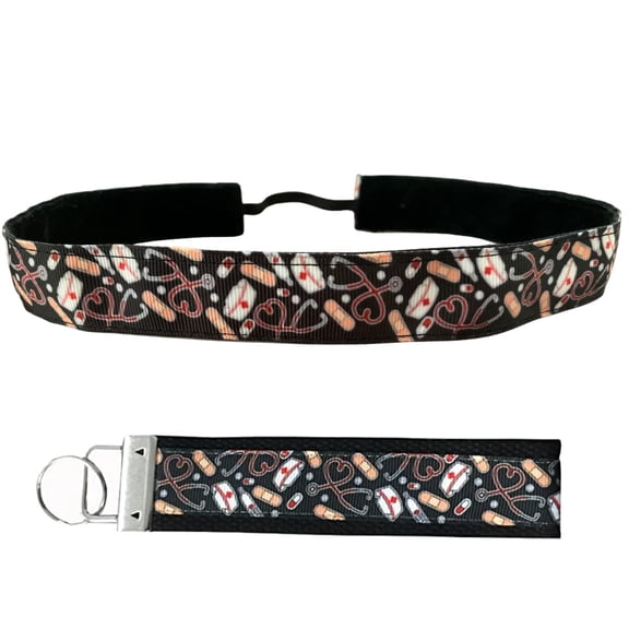Nurse Gift Set, Nurse Medical Non-Slip Headband with Matching FOB Wristlet Keychain