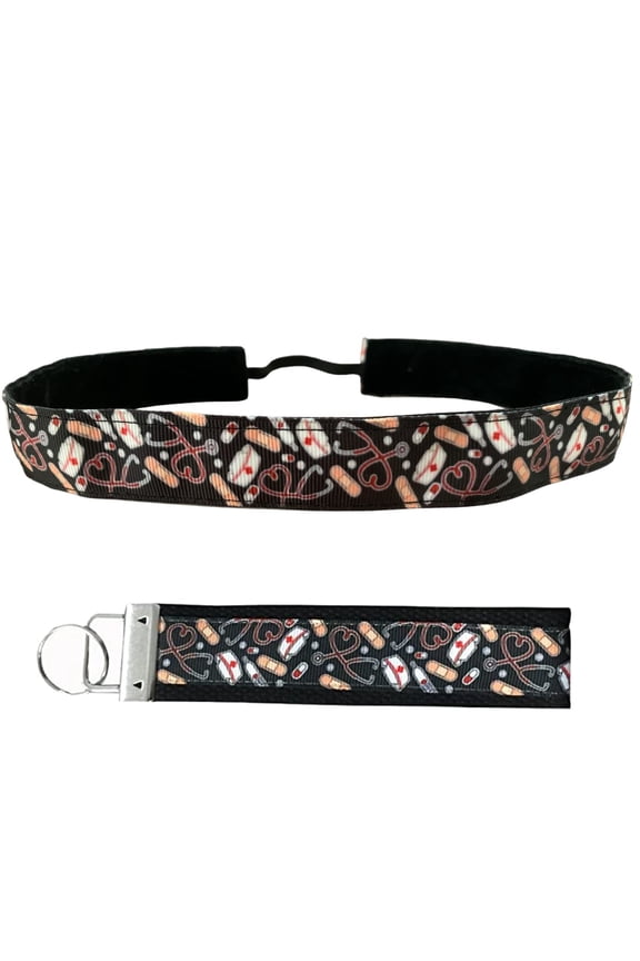Nurse Gift Set, Nurse Medical Non-Slip Headband with Matching FOB Wristlet Keychain