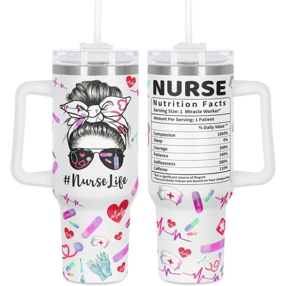 Nurse Gift Tumbler, Nurse Week Gift for Nurse, Nurse Nutrition Fact 40 Oz Tumbler with Handle