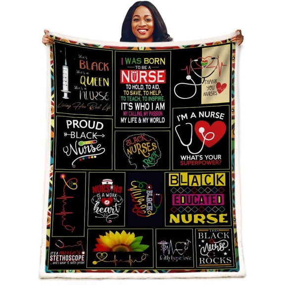 Nurse Gifts Black Nurses Week Gifts Throw Blanket, Retirement Gifts,RN Gifts for Black Nurses,Nurse Gifts for Women,School Nurse Gifts,Soft Fluffy Sherpa Warm Throw Blankets for Bed Office