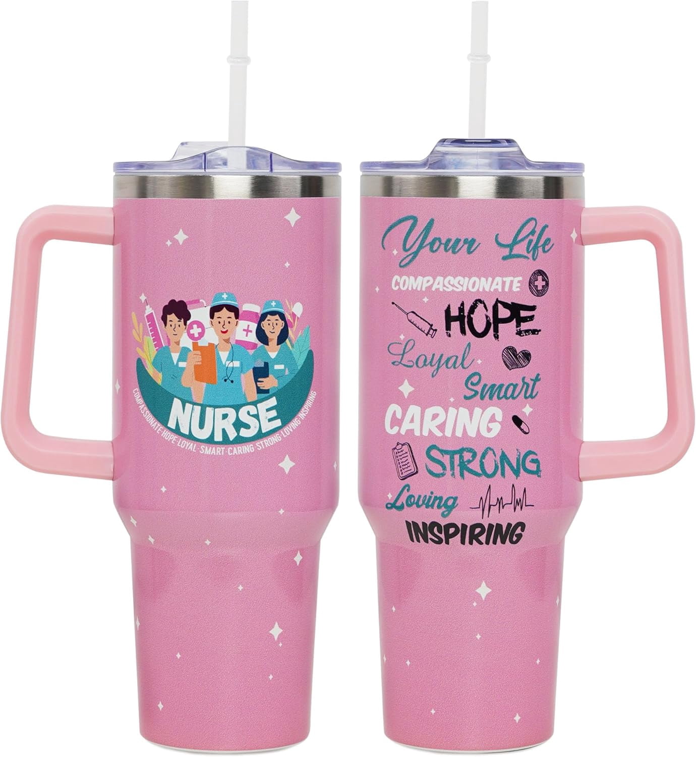 Nurse Gifts - Nurse Gifts for Women, 40 oz Tumbler with Handle and Straw, Insulated Stainless Steel Travel Mug, Nurses Week Gifts, Nurse Appreciation Gifts, Gifts for Nurse,New Nurse Gifts