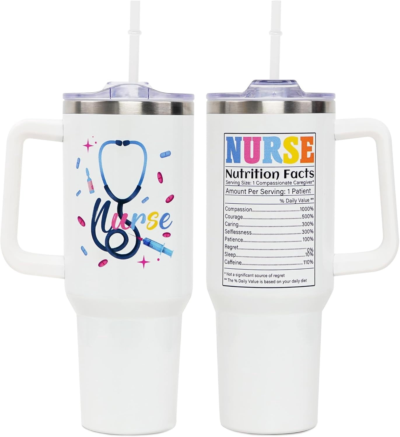 Nurse Gifts - Nurse Gifts for Women - Nurse Nutritional Facts Travel Coffee Mug Gift - 40oz Tumblers Nurse Gifts for Birthday, Christmas, Appreciation Week, Nursing School Graduation for Nurses