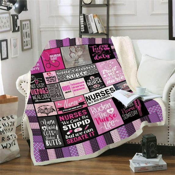 Nurse Gifts RN Gifts for Nurses Throw Blanket, Nurse Gifts for Women,School Nurse Gifts,Soft Fluffy Sherpa Warm Throw Blankets for Bed, Office and Couch
