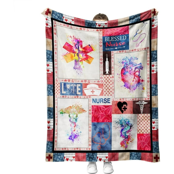 Nurse Gifts Soft Nurse Theme Blanket Nurses Week Gifts Microfiber Plush Sherpa Throw Blanket Nurse Gifts for Women Nurses Warm Cozy Fuzzy Nurse Blanket for Bed and Couch 50'' x 60''