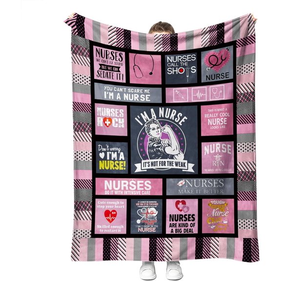 Nurse Gifts Soft Nurse Theme Blanket Nurses Week Gifts Microfiber Plush Sherpa Throw Blanket Nurse Gifts for Women Nurses Warm Cozy Fuzzy Nurse Blanket for Bed and Couch 50'' x 60''