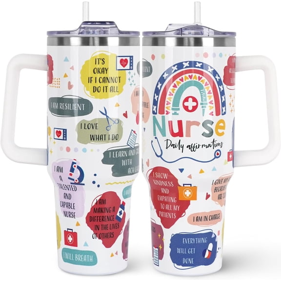 Nurse Gifts for Women 40oz Tumbler with Handle and Straw Lid|Nurse Accessories Vacuum Insulated Leak Proof Tumbler Gifts for Nurses|Nurses Week Gifts Stainless Steel Travel Mug |Nurse Daily