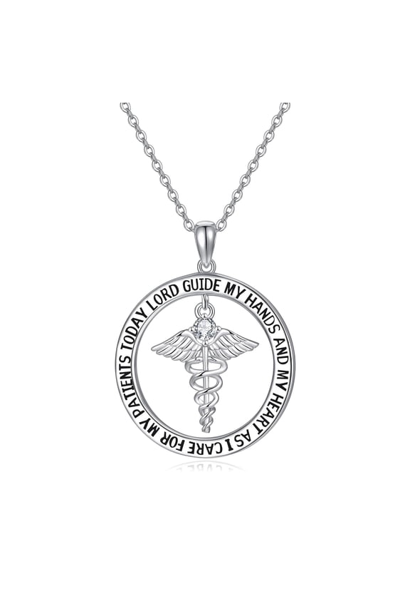Nurse Gifts for Women 925 Sterling Silver Nurse's Prayer Necklace with Caduceus Nursing Graduation Gift for Nurses Medical Student Made with Birthstone (April)