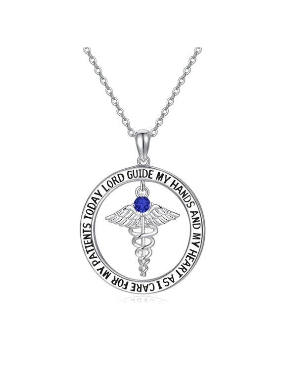 Nurse Gifts for Women 925 Sterling Silver Nurse's Prayer Necklace with Caduceus Nursing Graduation Gift for Nurses Medical Student Made with SapphireBirthstone (September)