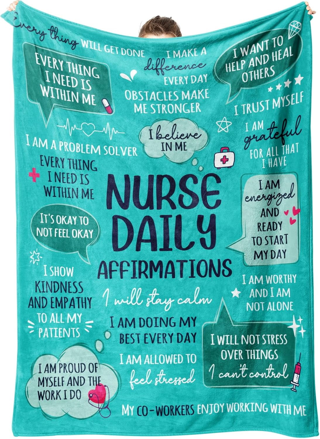 Nurse Gifts for Women Men, Nurses Week/Day/Appreciation Gifts- Soft Nurse Blanket with Daily Affirmations- LPN RN Gifts for Nurses, Nursing School Graduate Birthday Gifts