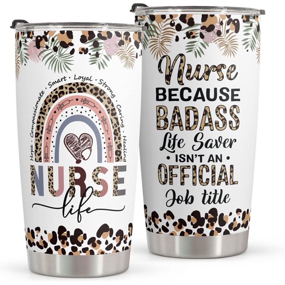 Nurse Gifts For Women - Nurse Accessories For Work Coffee Mug - Nurse Gifts For Birthday, Nurses Week Gifts, Graduation - Stainless Steel 20oz Leopard Tumbler Cup Coffee Mug Gifts For Nurse